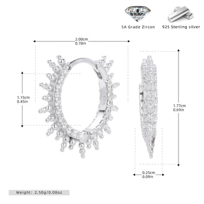 S925 新款耳扣時尚鑲鋯刺猬耳環鑲葫蘆圓珠邊耳扣耳圈飾品