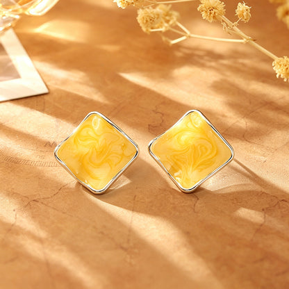 彩色琺瑯菱形簡約耳釘