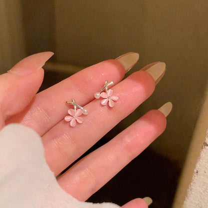 貓眼石珍珠花朵耳釘