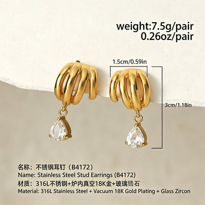 金色鋯石水滴鑲鑽耳釘