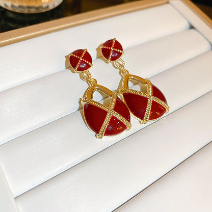 紅色銀針水滴流蘇耳環