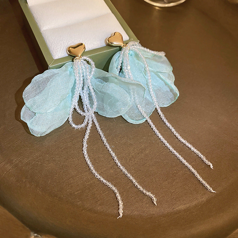 布面銀針花朵流蘇耳釘－細節特寫34｜https://igowo.tw/