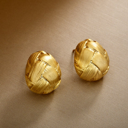 金色水滴拉絲編織耳釘