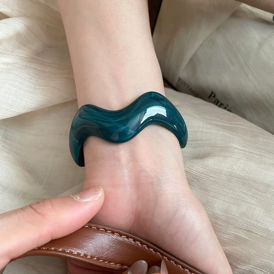歐美不規則暈染波浪寬面手鐲簡約時尚百搭通勤手環小眾高級感手飾