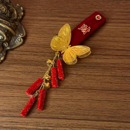 殤夢蝶新款輕奢蝴蝶流蘇發夾小眾高級感發卡新中式復古百搭鴨嘴夾