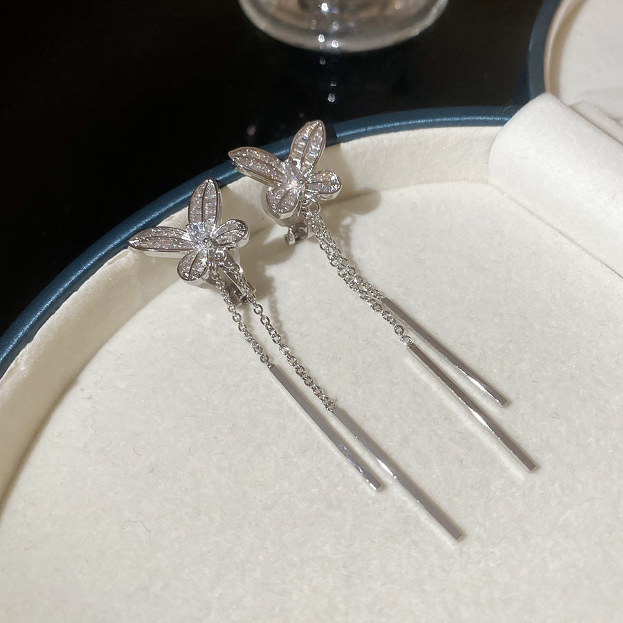 耳夾~18k真金電鍍鋯石蝴蝶流蘇耳環甜美優雅氣質輕奢高級感耳飾女