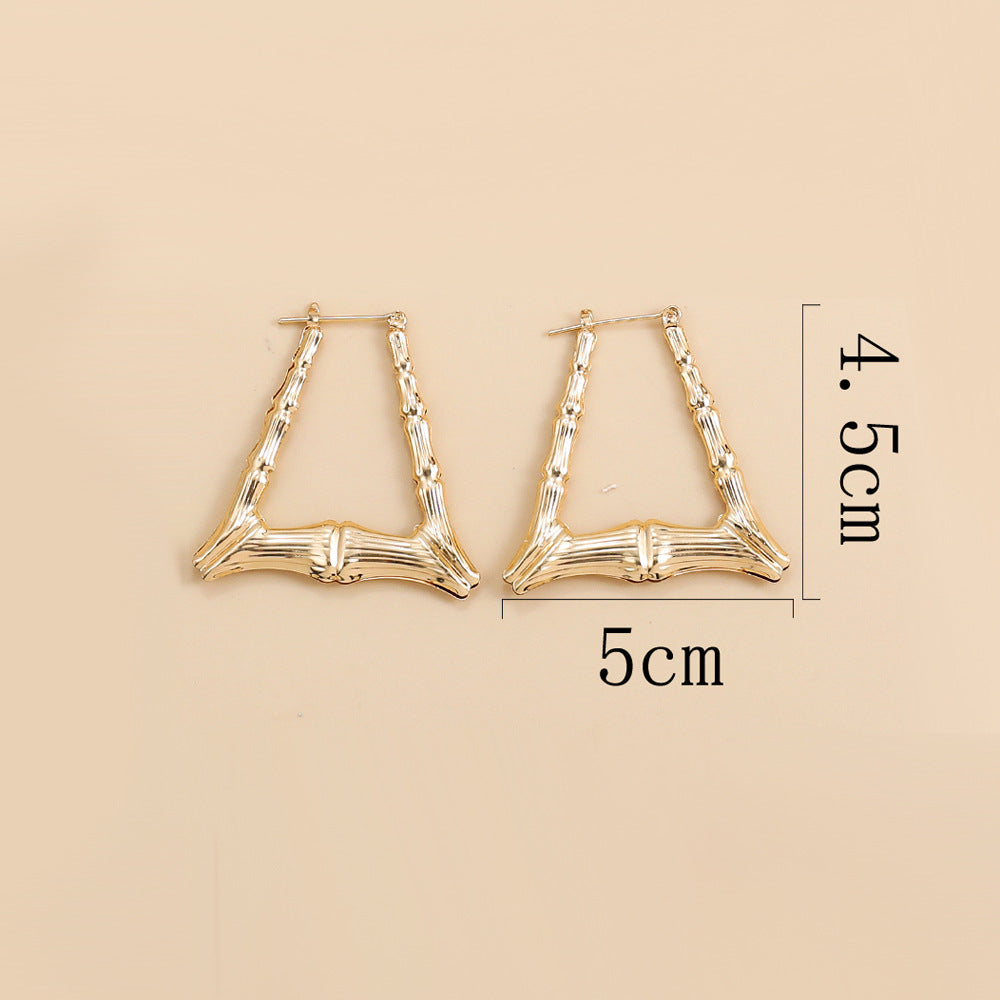 金色竹節誇張耳環