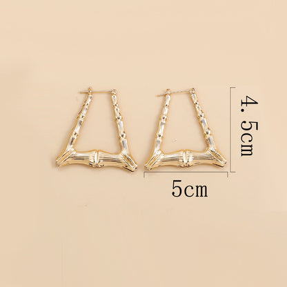 金色竹節誇張耳環
