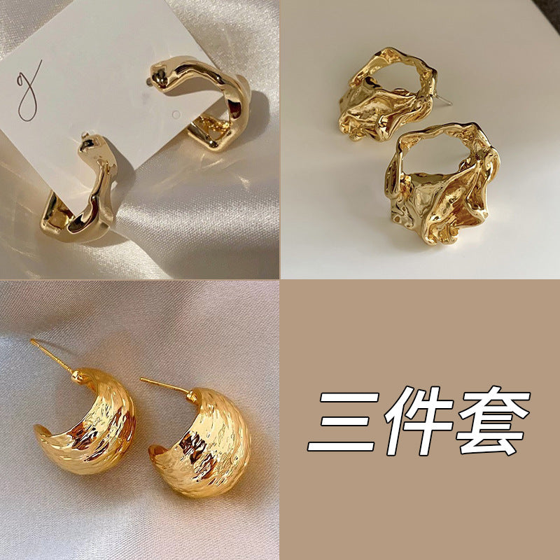 銀針扭紋耳釘三件組