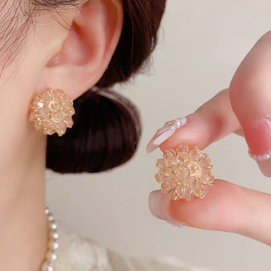 水晶花朵簡約耳釘－商品主圖｜https://igowo.tw/
