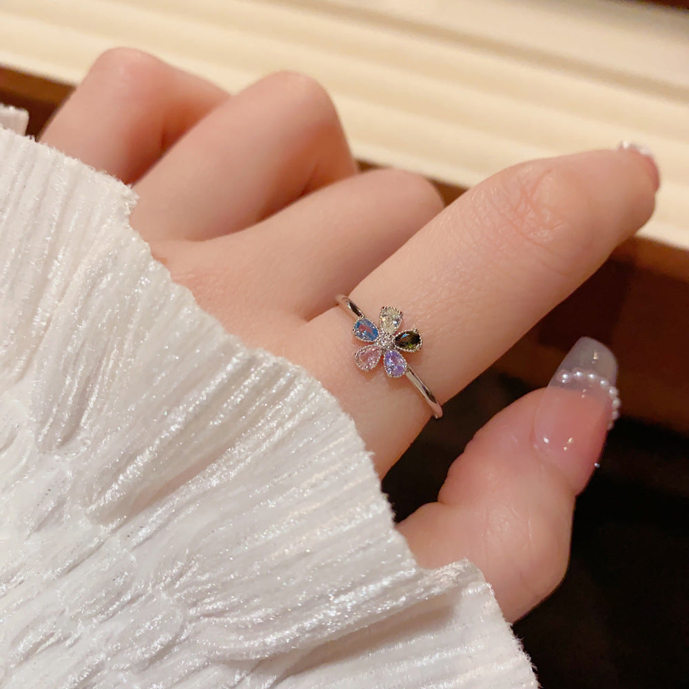 鋯石花朵可調式戒指－商品主圖｜https://igowo.tw/