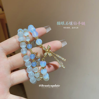 鋯石多巴胺貓眼石星月串珠手鏈時尚百搭手串手環新中式國潮手飾女