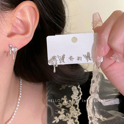 S925銀針六件套蝴蝶耳釘