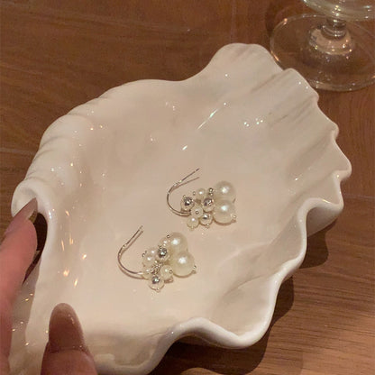 珍珠銀針C形復古耳環