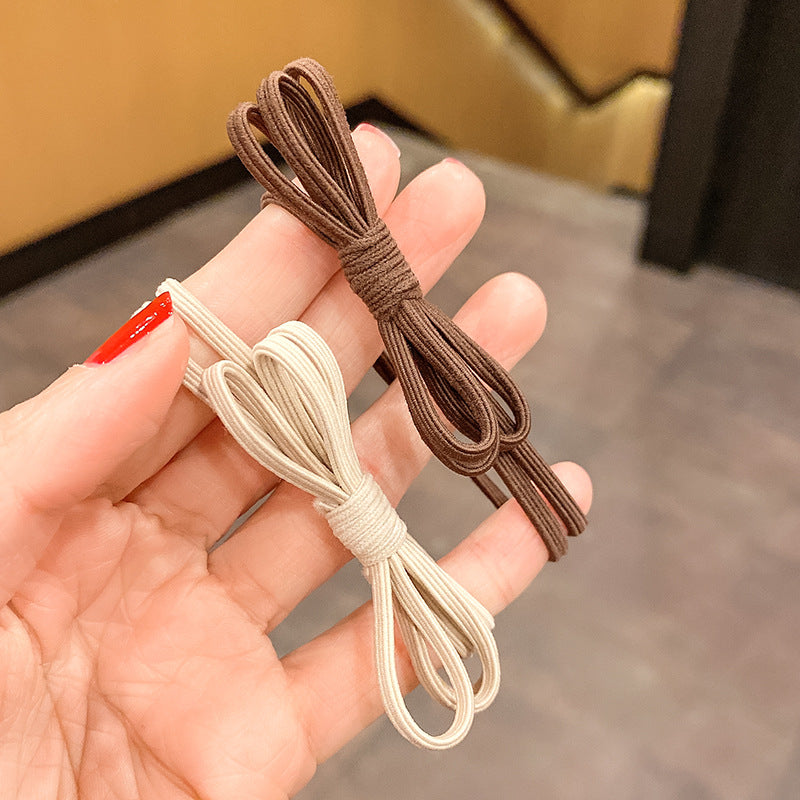 彈力繩蝴蝶結簡約髮圈－中咖款細節1｜https://igowo.tw/