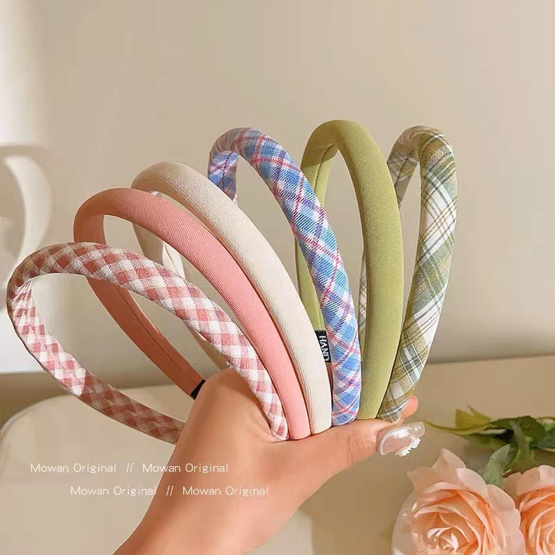 繽紛布面格紋簡約髮箍－商品主圖｜https://igowo.tw/