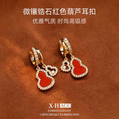 紅色葫蘆鏤空微鑲耳扣－商品主圖｜https://igowo.tw/