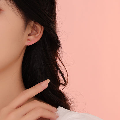 S925 新款春夏文藝甜美免摘愛心耳釘輕奢心形編織線條小眾耳飾