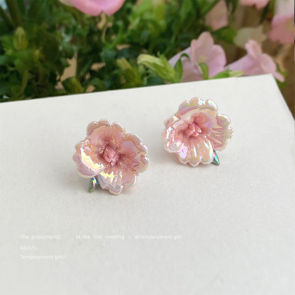 陶瓷花朵耳釘