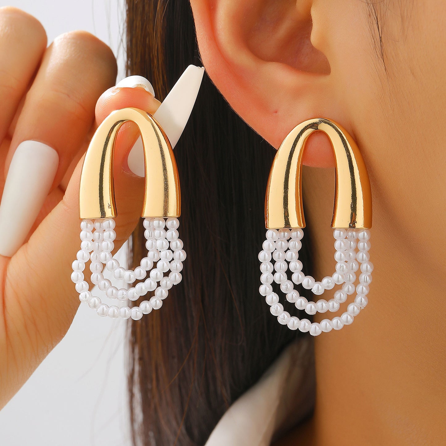 珍珠流蘇多層耳環