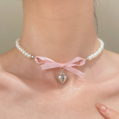粉色珍珠愛心項鍊