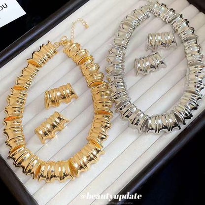 金屬簡約項鍊耳環組－商品主圖｜https://igowo.tw/