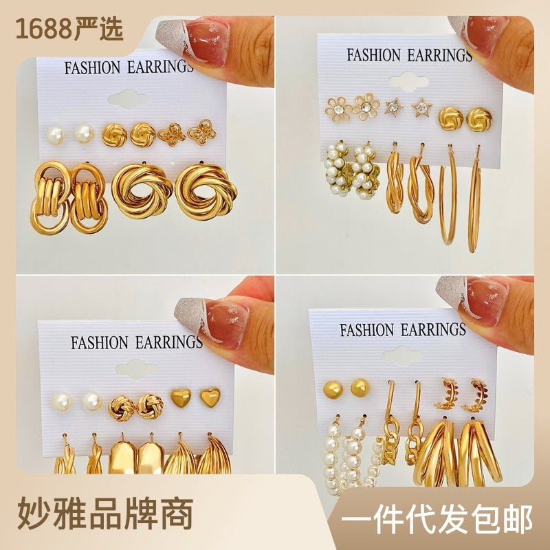 珍珠愛心耳環六件組－第二視角實拍｜https://igowo.tw/
