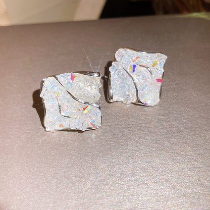 銀針水晶菱形時尚簡約耳釘輕奢高級感氣質耳環設計感小眾百搭耳飾