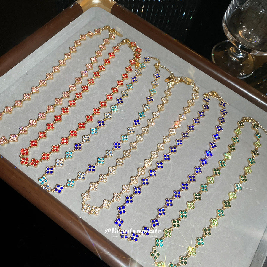 流光溢彩~超閃鑲鉆花朵手鏈項鏈套裝名媛風輕奢高級感精致飾品女