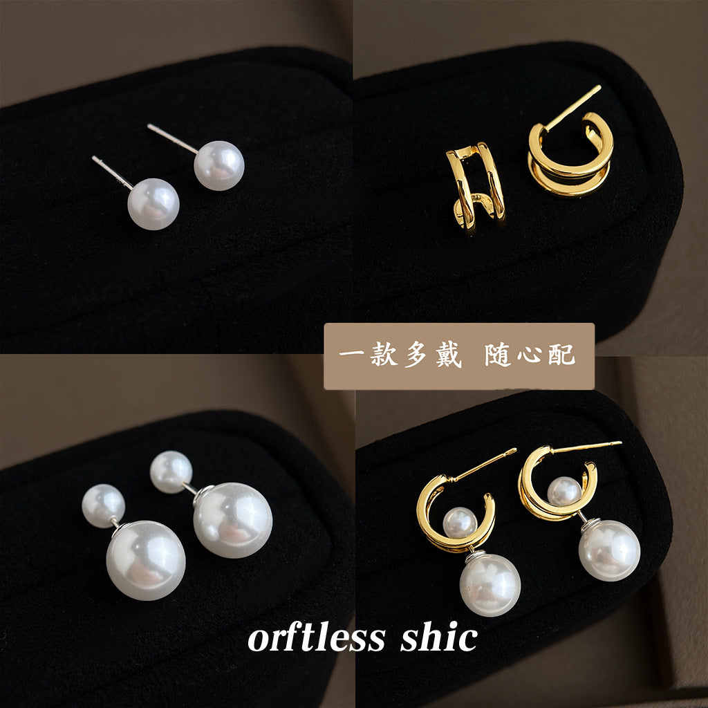 珍珠金屬C形兩用耳環－商品主圖｜https://igowo.tw/