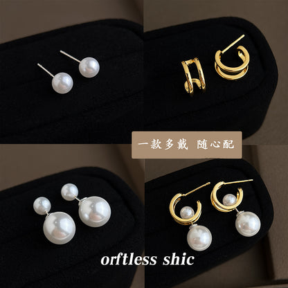 珍珠金屬C形兩用耳環－商品主圖｜https://igowo.tw/