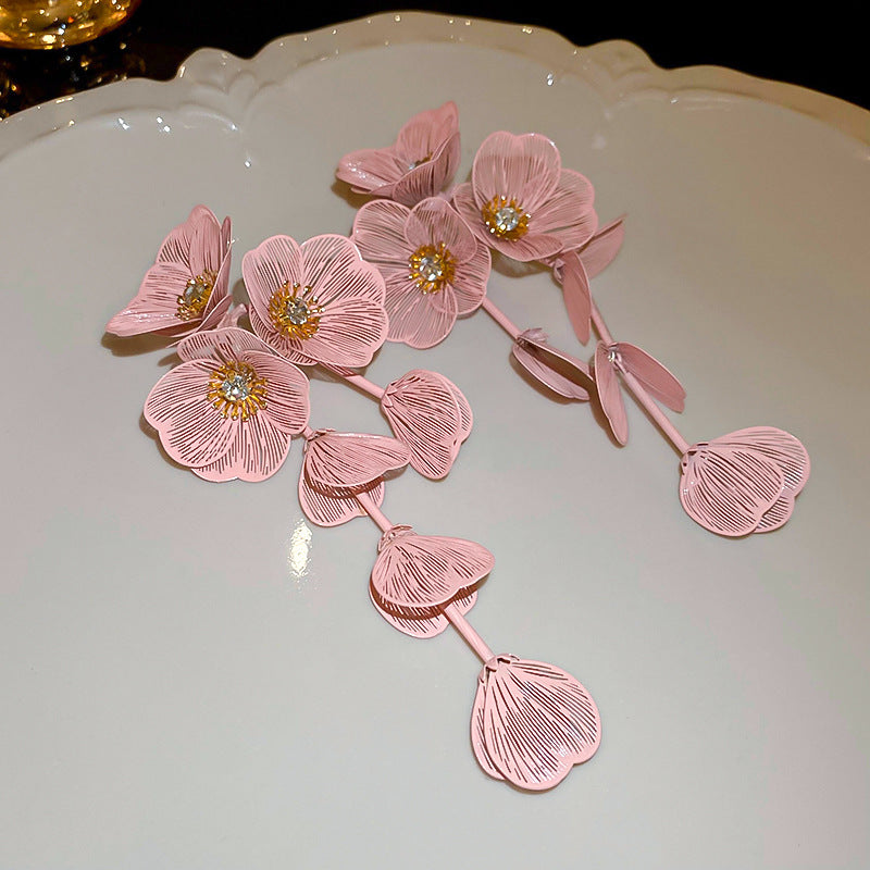 藍色愛心花朵流蘇耳釘－17#鋼針-藍色款細節10｜https://igowo.tw/
