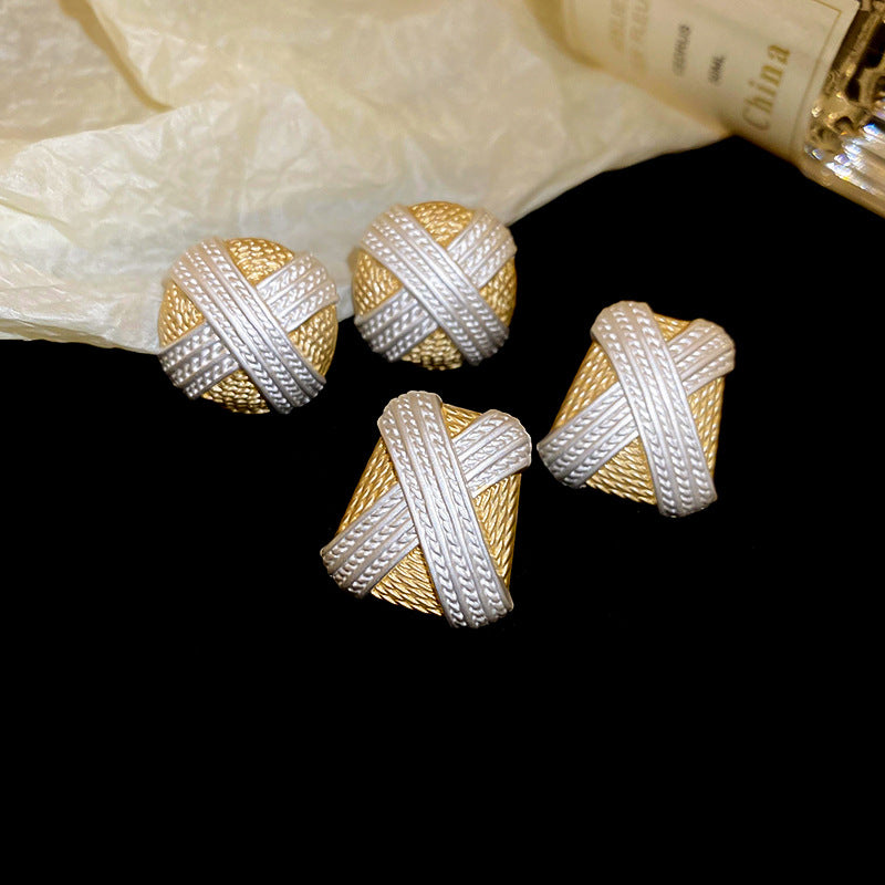 銀針幾何圓形梯形字母X耳釘歐美金屬感簡約耳環小眾高級感耳飾女