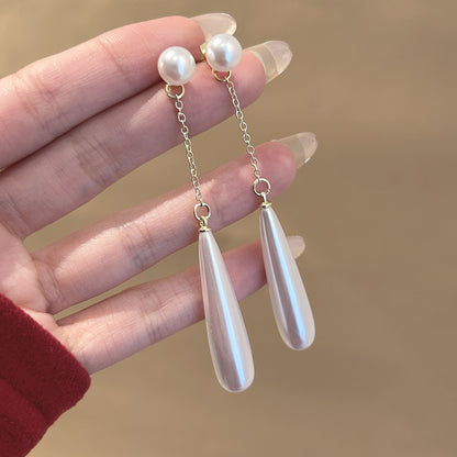 珍珠銀針水滴流蘇飾品－4/銀色光滑流蘇款細節｜https://igowo.tw/