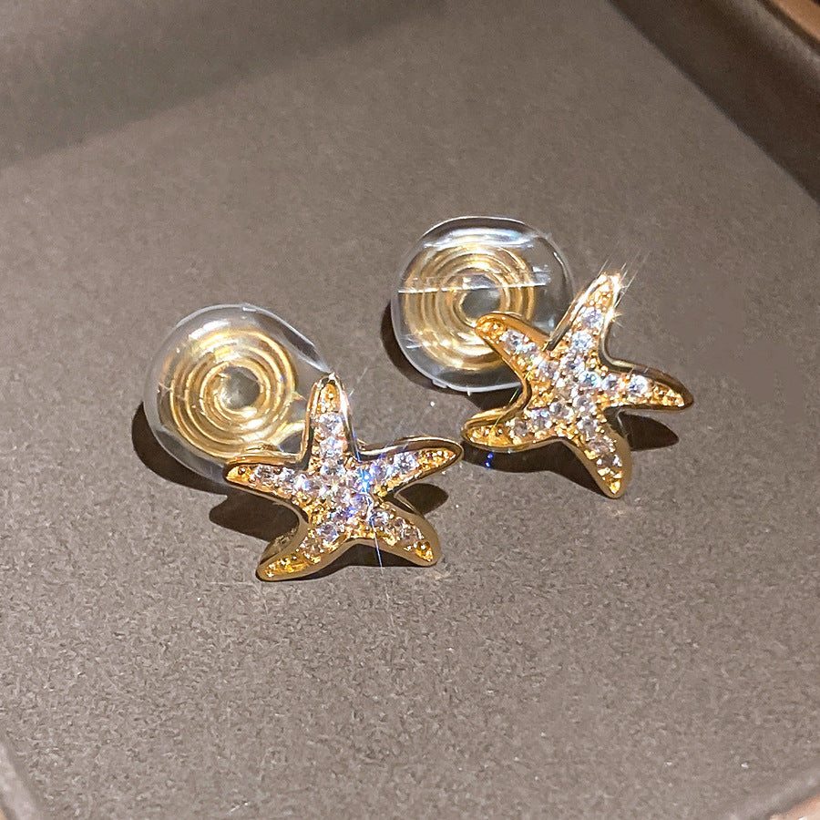 18K真金電鍍鋯石星星耳夾女無耳洞設計感百搭耳骨夾甜美好看耳飾