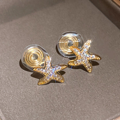 18K真金電鍍鋯石星星耳夾女無耳洞設計感百搭耳骨夾甜美好看耳飾