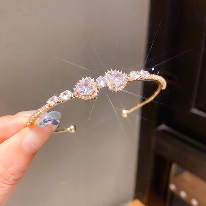 超閃鋯石心形幾何圓形開口手鐲法式精致百搭手環輕奢高級感手飾女