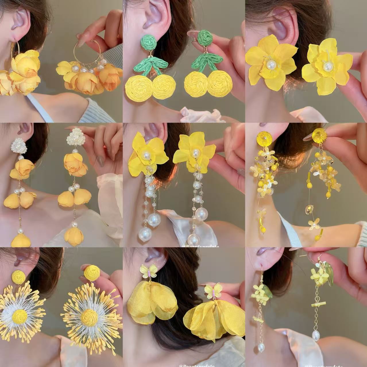 銀針黃色花朵流蘇耳釘超仙森系春夏甜美耳環時尚輕奢高級感耳飾女