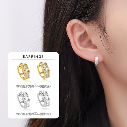 S925 微鑲鋯石條形排鑽耳環韓版時尚簡約耳圈高級感輕奢耳飾品