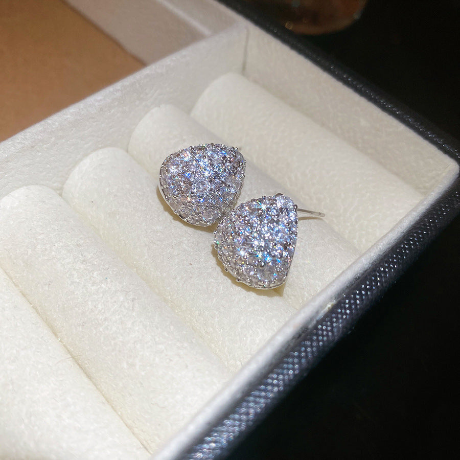 銀針鋯石花朵珍珠耳釘冷淡風潮流百搭氣質耳環輕奢高級感耳飾批發