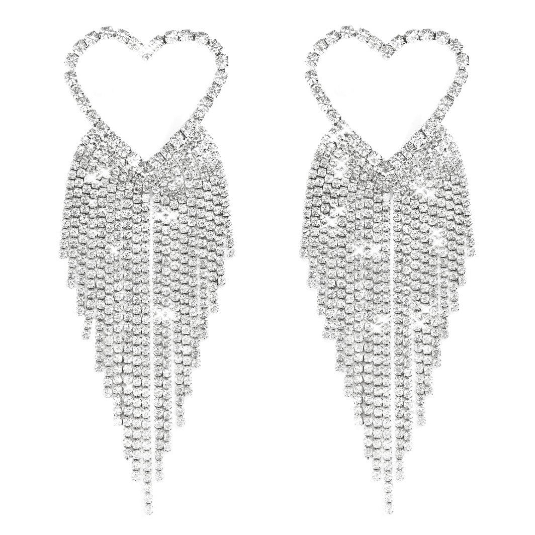 水鉆愛心流蘇法式耳釘