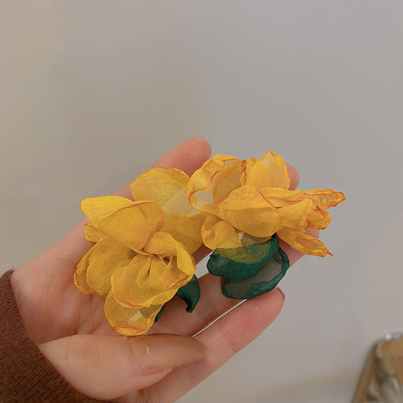黃色銀針花朵耳環－細節特寫68｜https://igowo.tw/