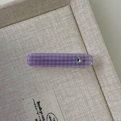 格紋愛心髮夾－紫色長方款細節｜https://igowo.tw/