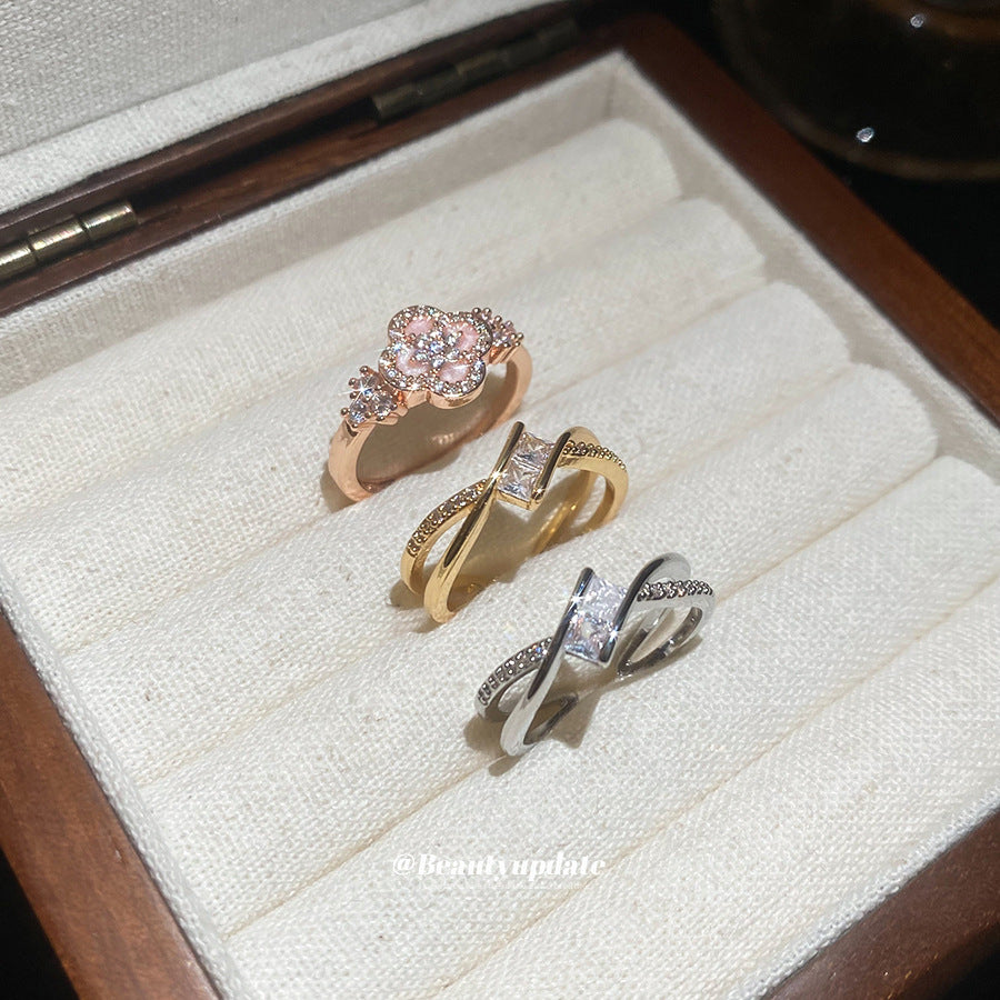 鋯石花朵可調式戒指－第二視角實拍｜https://igowo.tw/