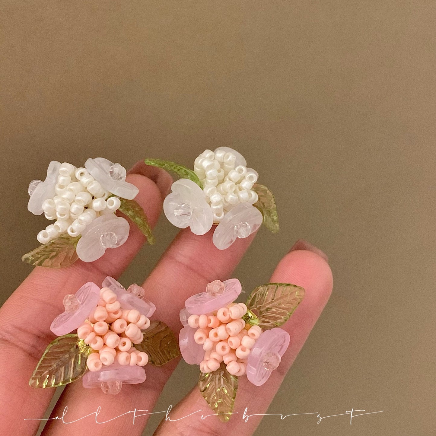小清新花朵樹葉耳環