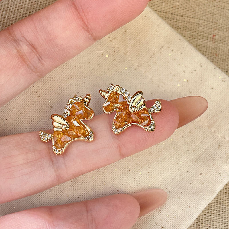 鋯石水晶小馬項鏈耳釘新中式本命年氣質首飾套裝輕奢高級感飾品女