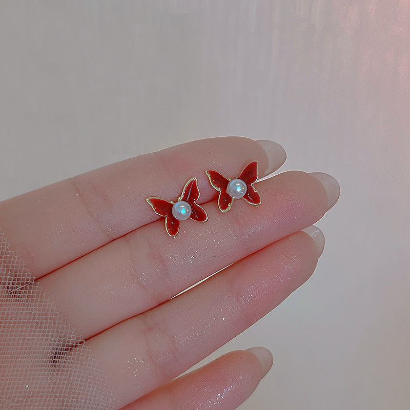 安可拉紅蝴蝶耳釘