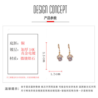 鋯石銀杏葉耳鉤
