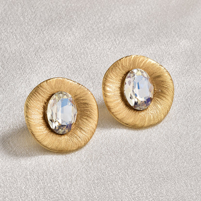 金色玻璃圓形拉絲耳釘