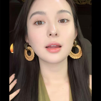 度假風水滴拉菲草耳環小清新時尚簡約百搭耳釘設計感小眾耳飾批發